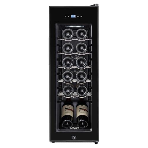 MZAVP Mini Wine Fridge, 12 Bottle Compressor Wine Cooler Refrigerator, Freestanding Wine Cellar For Red&White Wine, Digital Temperature Control, Removable Shelves, Glass Door