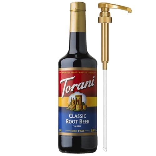 Torani Classic Root Beer Syrup for Drinks, Flavoring for Soda, Floats, and Shakes, Glass Bottle with Pump Included, 25.4 Fl Oz