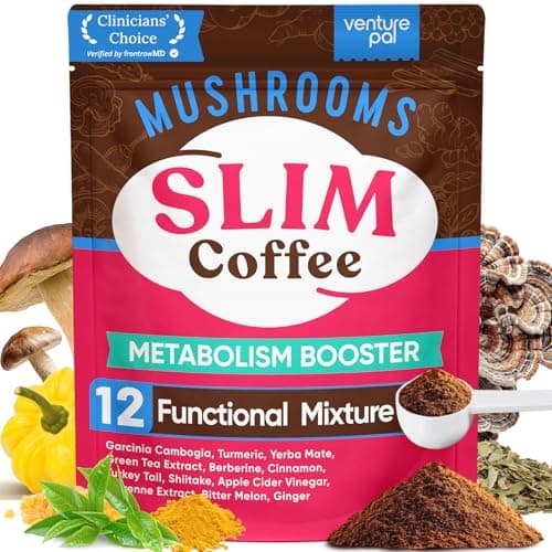Venture Pal Slim Mushroom Coffee for Weight Loss,Instant Coffee with Berberine, Cinnamon, Yerba Mate,Turmeric, & More, 1800mg(10:1) Extract for Diet Support & Metabolism Boost - 40 Servings