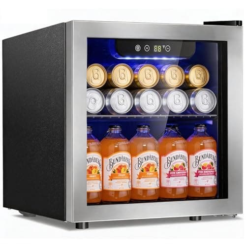 Antarctic Star 48 Can Beverage Refrigerator, 12 Bottle Mini Fridge with Seamless Stainless Steel Glass Door, Digital Temperature Display, Countertop Wine Cooler for Home Bar, Office, Kitchen, Silver