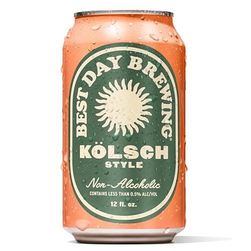Best Day Brewing Craft Non Alcoholic Beer, Kolsch Style Ale, 12 Pack, Low Carb & Low Calorie NA Beer with Light & Crisp, Toasty Malt Flavor, Non Alcoholic Drinks for Adults, 12 fl oz Cans