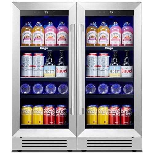 Yeego 15 inch Built-In Beverage Refrigerator (2 Pack) – Compact Drink Cooler with Glass Door, Auto Defrost Mini Wine & Beer Fridge for Cans and Bottles, Under Counter & Freestanding