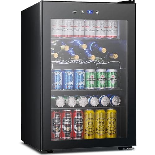 Electactic 37 Bottle Wine Fridge,Freestanding 145 Can Beverage Refrigerator with Smart Temperature Control,4.5 CU FT Quiet Mini Fridge with Child Lock Panel for Family Restaurant Bar, Black