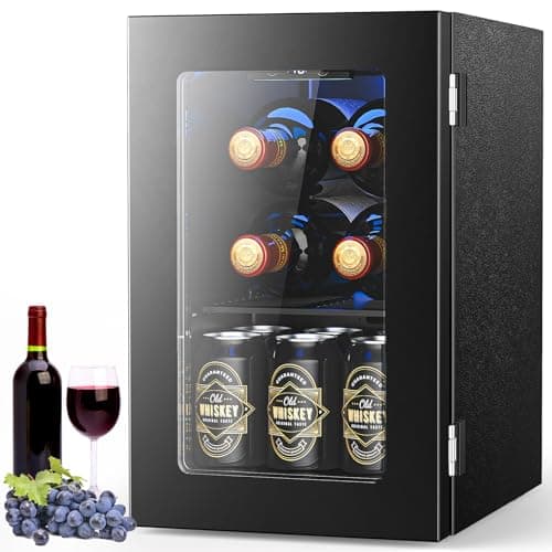 Electactic Wine Fridge Freestanding Counter-top, 24 Cans Wine Cellar Drink Cooler for Soda, Canned Beer, Adjustable Digital Temperature Control for Home Dorm Office, Black