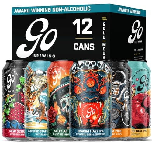 Go Brewing - 12 Mixed Pack - Non-Alcoholic Brew - Small Batch Brew - Classic Ingredients - Non Alcoholic Assorted Variety Pack - Low-Calorie, NA Brew - Ideal for Any Occasion (12 oz, 12 Pack)