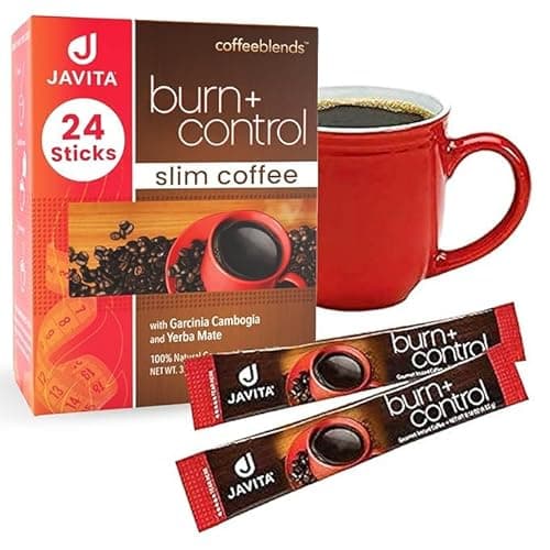 Javita Burn + Control Instant Coffee – Smooth Arabica, Robusta Blend with Garcinia & Yerba Mate – Supports Metabolism & Daily Energy – Convenient Slim-Style Coffee Mix (1 box/24 serv.)