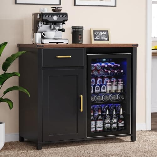 GDLF Coffee Bar with Mini Fridge Space, Mini Fridge Cabinet Stand,Liquor Wine Cabinet for Dorm, Kitchen or Office, 39.4" W X 20.9" D Tabletop